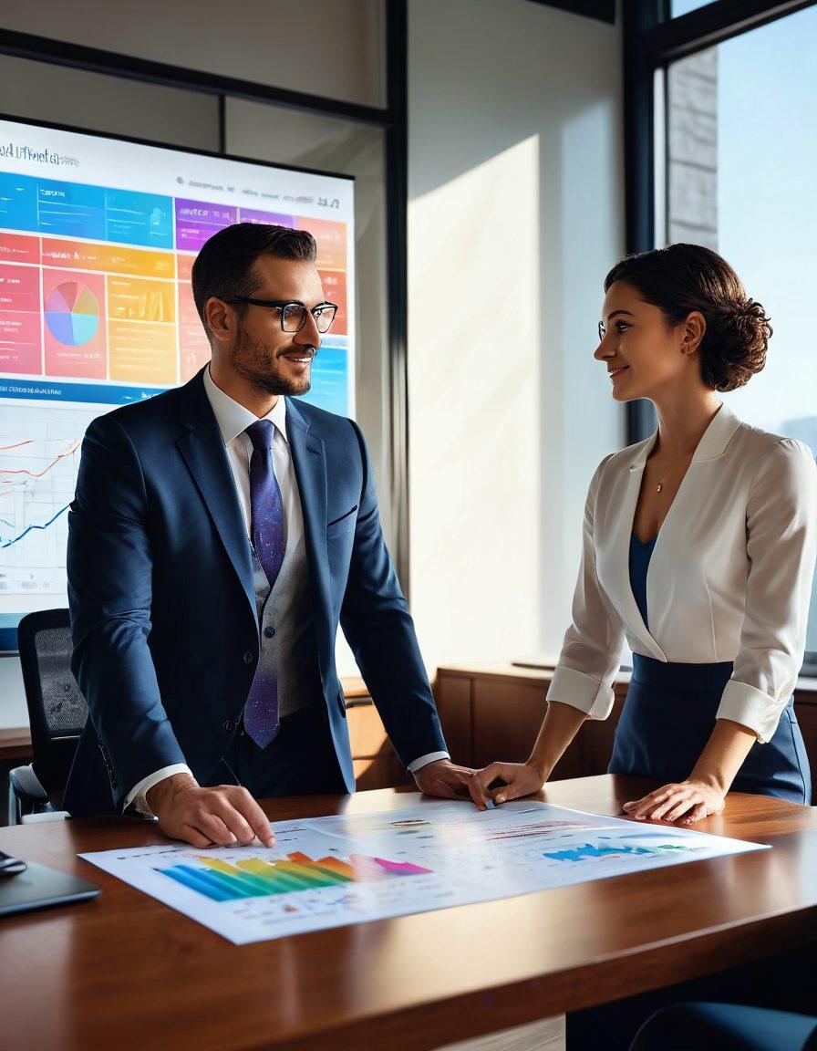 A professional consultant sitting at a modern desk, warmly discussing insurance options with a diverse couple. The backdrop features a transparent digital interface displaying insurance plans and benefits. Sunlight filters through a large window, adding a warm ambiance. This scene should evoke trust and guidance. super-realistic. vibrant colors. clean background.